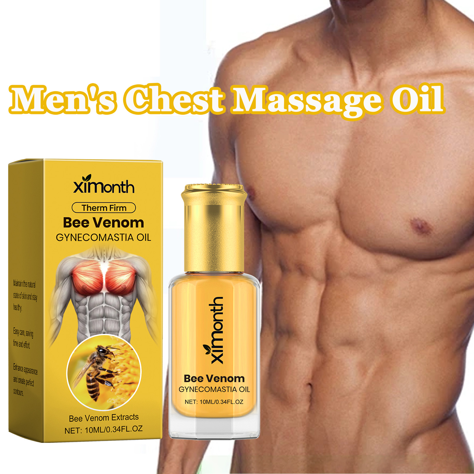 Body Oil - Bee Venom ผู้ชายหน้าอกนวดน้ํามันกระชับ Nourishing Care สําหรับหน้าอก