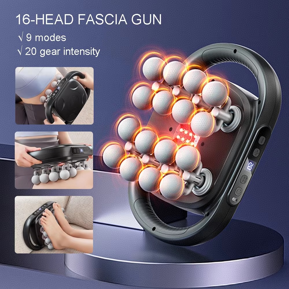 Massage Gun - ปืนนวดกล้ามเนื้อแบบสั่นความถี่สูง 16 หัว สำหรับนวดตัว นวดเอวและหลัง นวดคอและไหล่